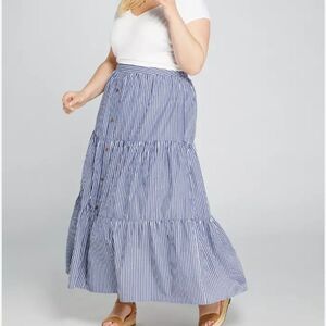 LANE BRYANT PLUS SIZE blue STRIPED BUTTON FRONT TIERED MAXI coastal SKIRT 18/20